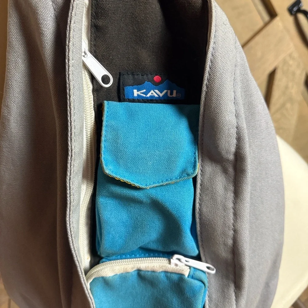 Kavu blue and gray Original rope sling bag with adjustable straps